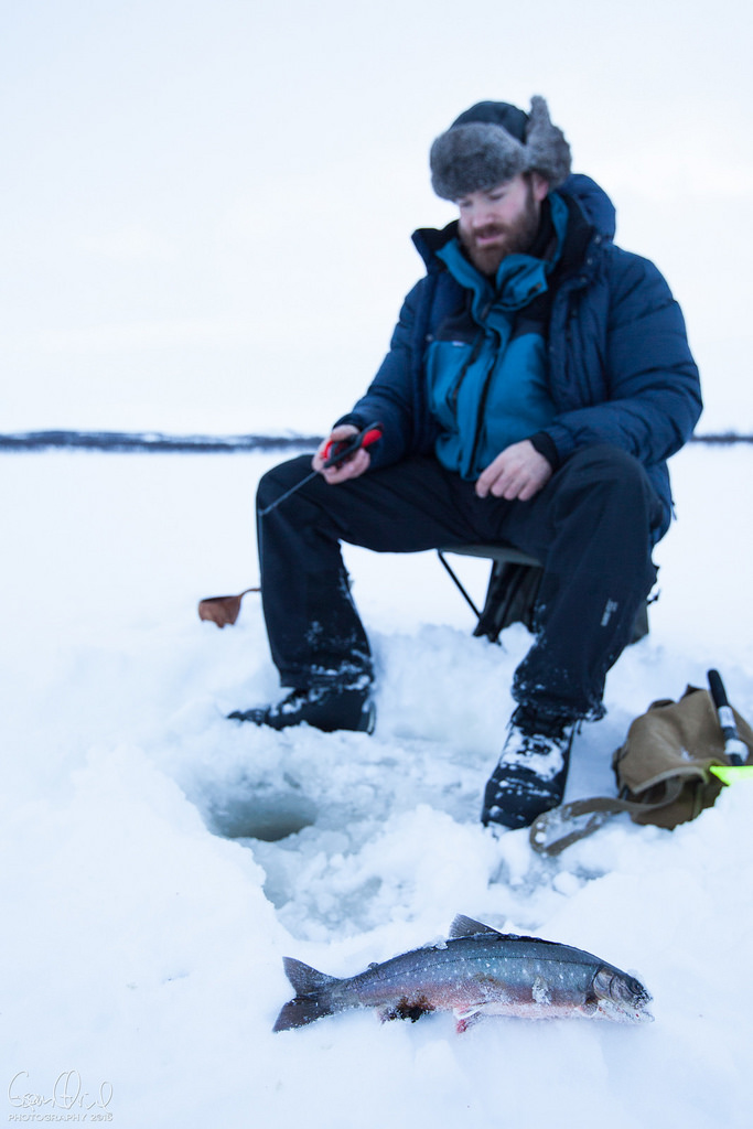 Icefishing for Artic Char during polar night